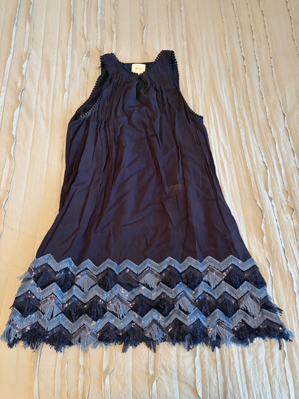 Maeve Fringe Chevron Hem Sleeveless Dress | Size L